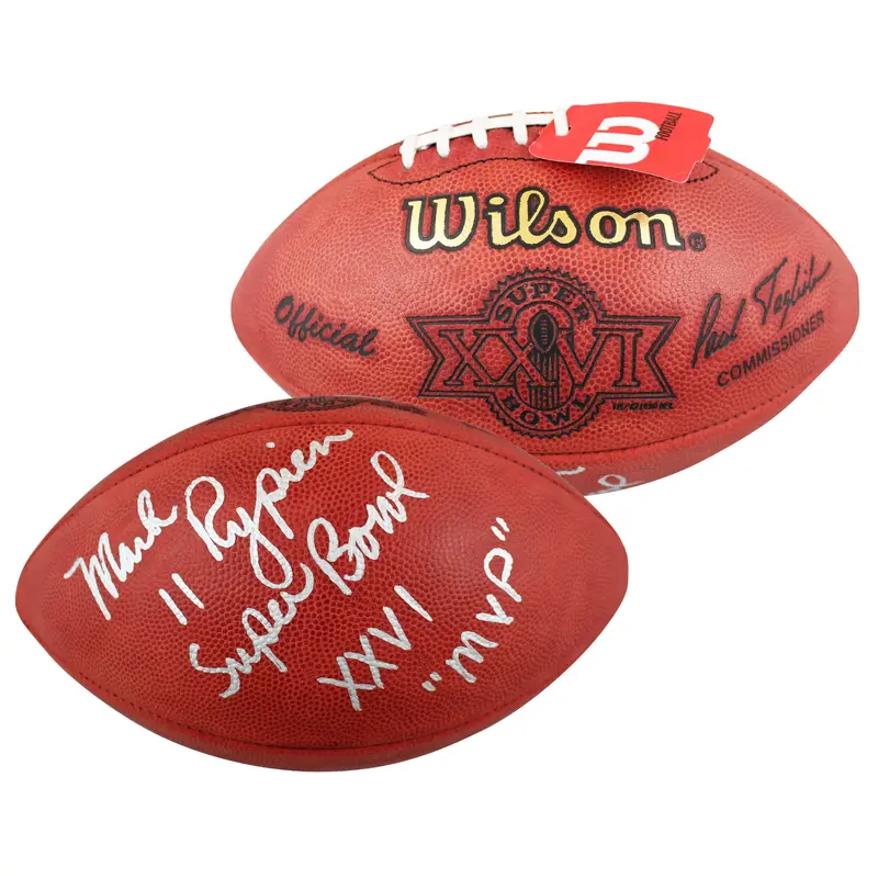 WFT Mark Rypien "SB XXVI MVP" Signed Official SB XXVI Logo Nfl Football BAS Wit
