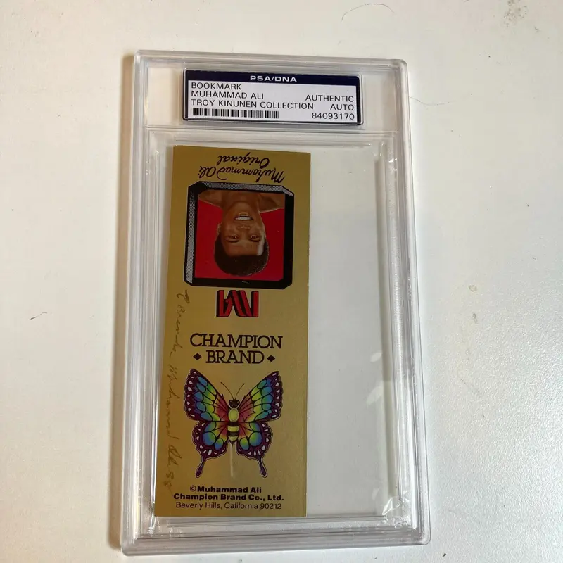 1988 Muhammad Ali Signed & Inscribed "Champion Brand" Bookmark PSA DNA