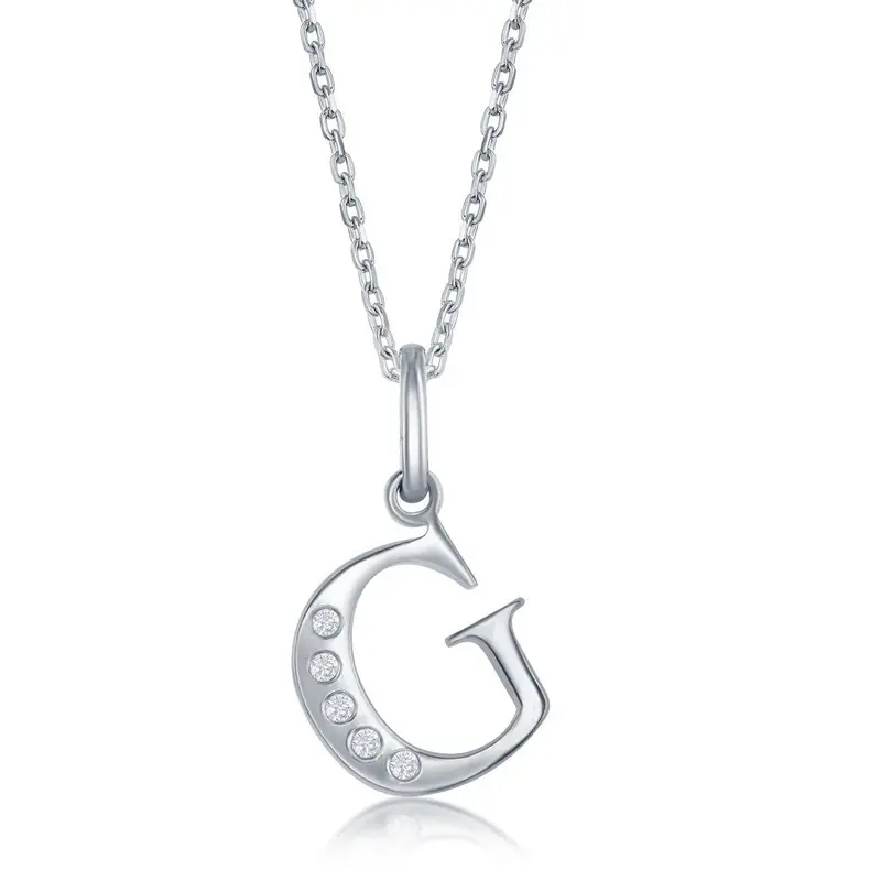 Sterling Silver 0.03cttw Diamond 'G' Initial Pendant w/Chain