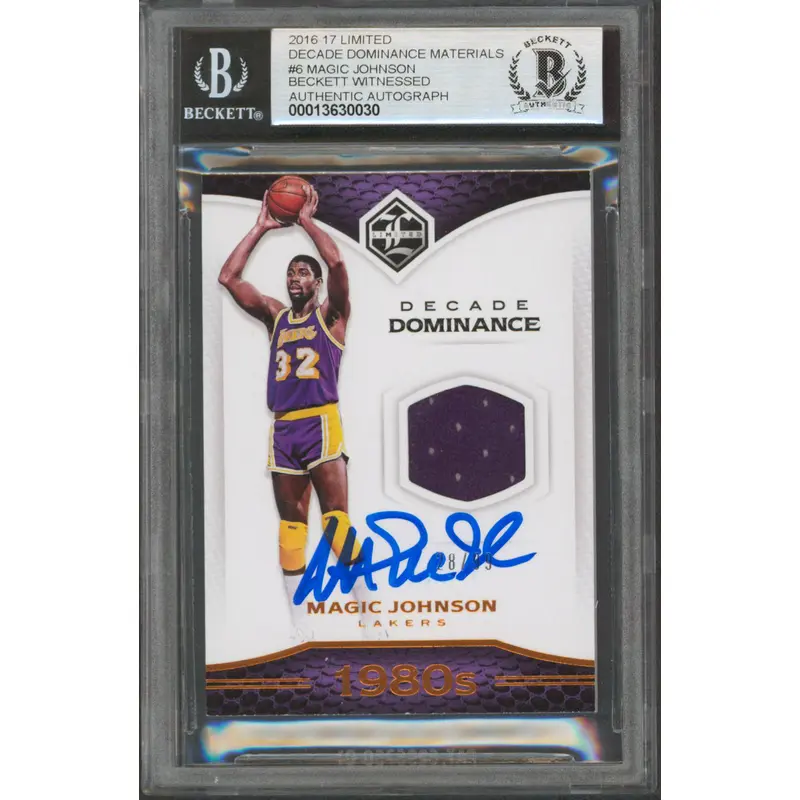 Magic Johnson Signed 2016 Limited Decade Dominance Mat #6 Card Auto 10 BAS Slab