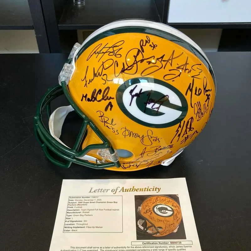 1996 Green Bay Packers Super Bowl Champs Team Signed Full Size Helmet JSA COA