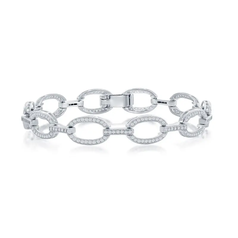 Sterling Silver Oval CZ Linked Bracelet