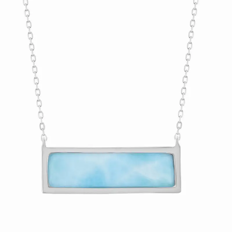 Sterling Silver, Rectangle Larimar Necklace
