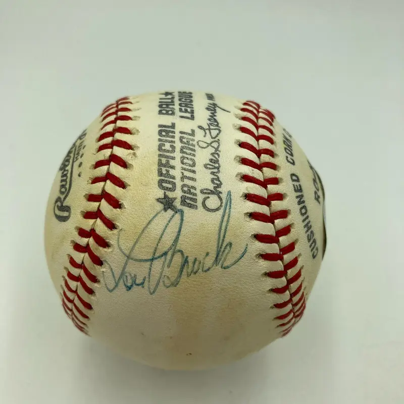 Lou Brock Signed Vintage National League Feeney Baseball Beckett Hologram