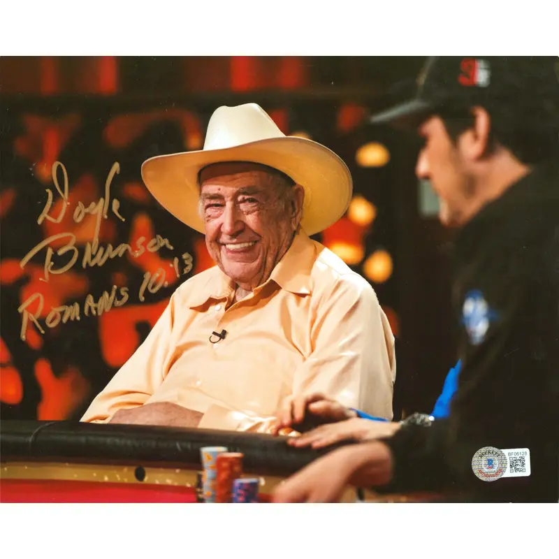 Doyle Brunson "Romans 10:13" Authentic Signed 8x10 Horizontal Photo BAS #BF06128