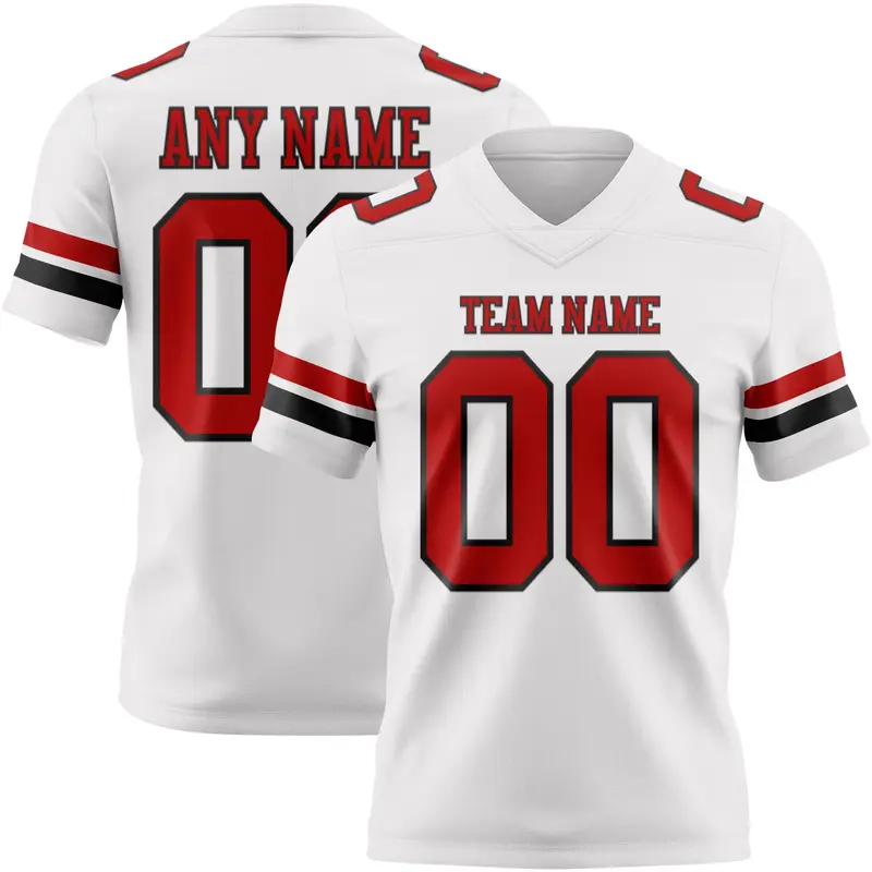 Custom White Red-Black Mesh Authentic Football Jersey
