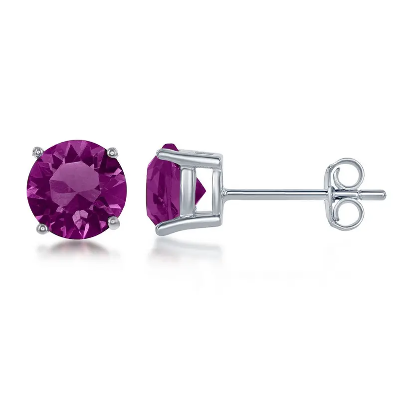 Sterling Silver 6MM Amethyst "February" Swarovski Element Earrings
