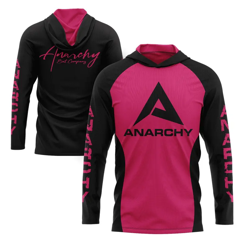 Anarchy Hooded Long Sleeve Tee - Hot Pink/Black