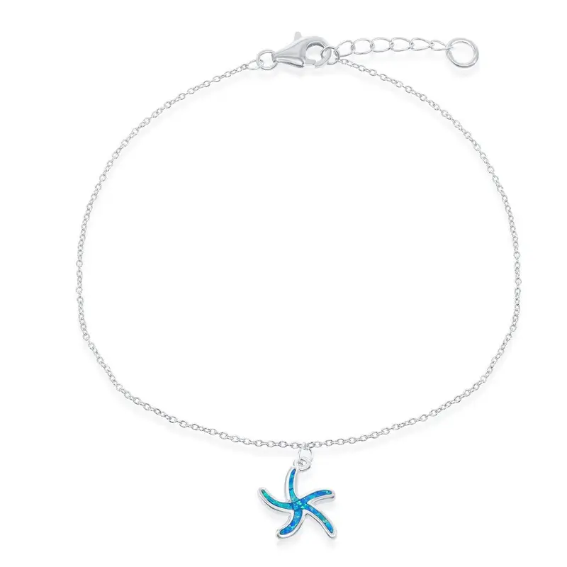 Sterling Silver Blue Inlay Opal Starfish Anklet