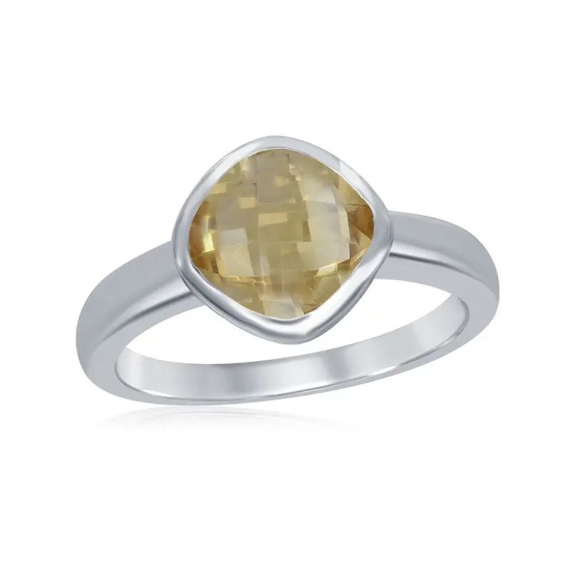 Sterling Silver Square Gemstone Ring - Citrine