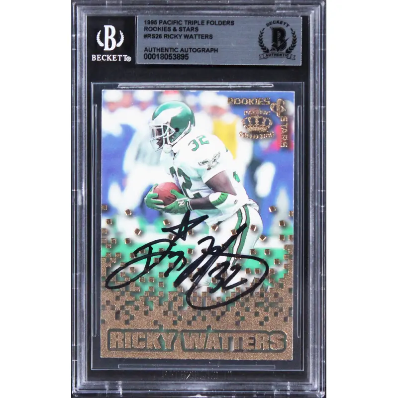 Eagles Ricky Watters Signed 1995 Pacific Triple Folders R&S #RS26 Card BAS Slab