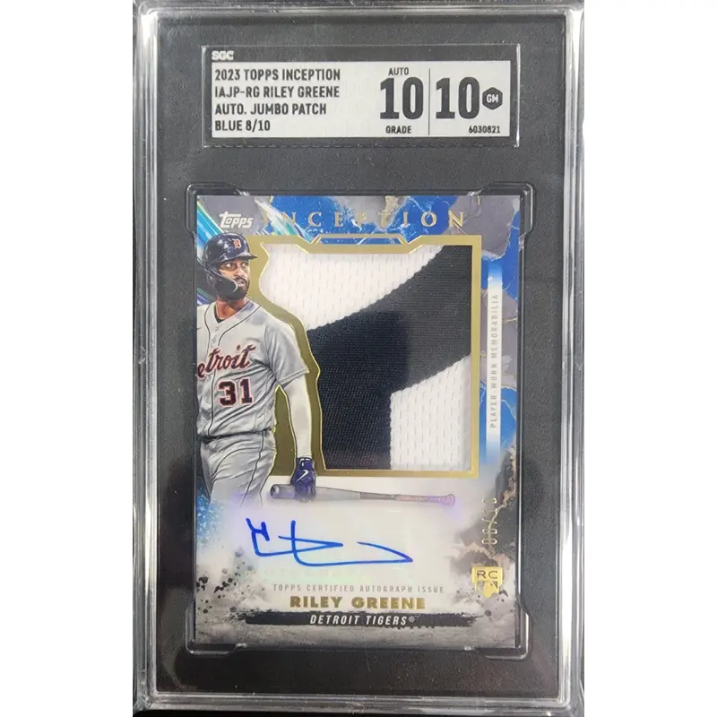 Riley Greene 2023 Topps Inception Jumbo Auto Patch Blue #8/10 SGC 10 Auto 10