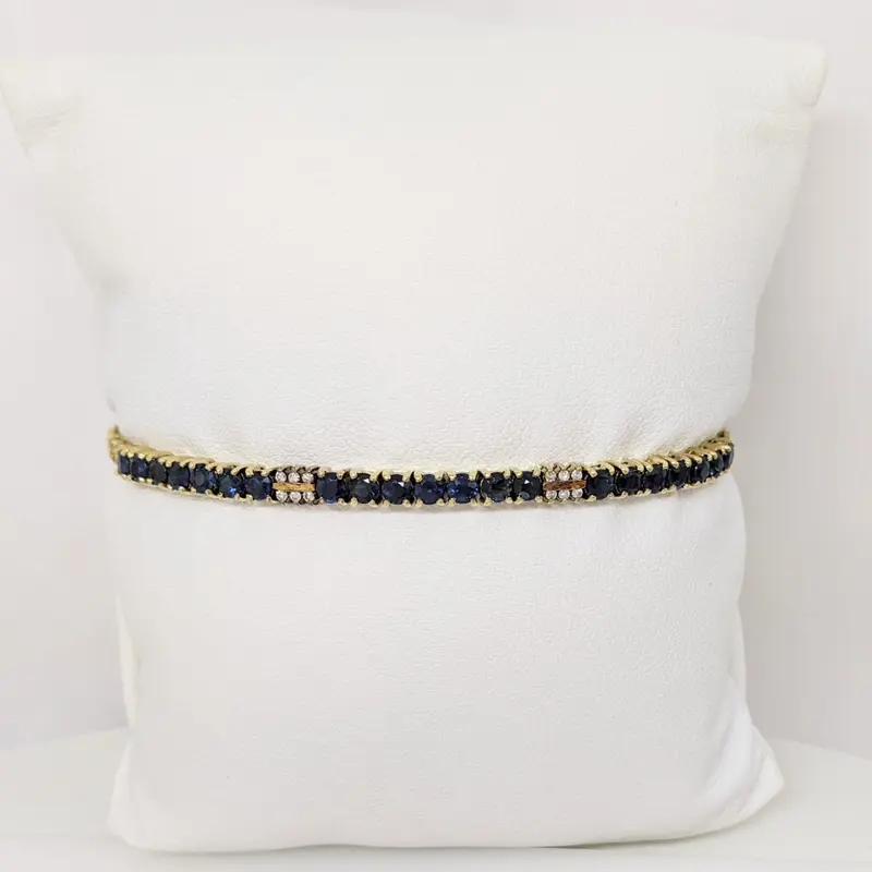 14K SAPPHIRE ROUND (21) WITH (12) MELEE ESTATE BRACELET 7.7 GRAMS