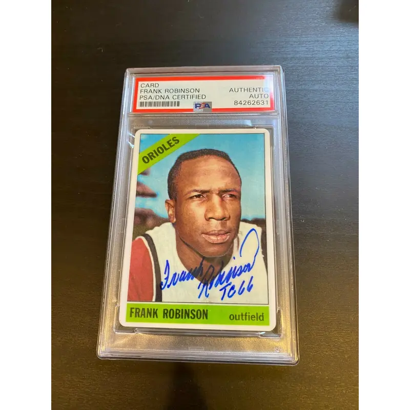1966 Topps Frank Robinson Signed Porcelain Baseball Card PSA DNA "Triple Crown"