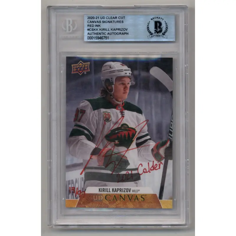 Kirill Kaprizov 2020-21 UD Clear Cut Canvas Red Ink Auto 13/97 BGS Authentic