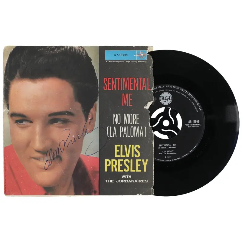Elvis Presley Signed Sentimental Me/No More (La Poloma) 45 Record Album JSA COA