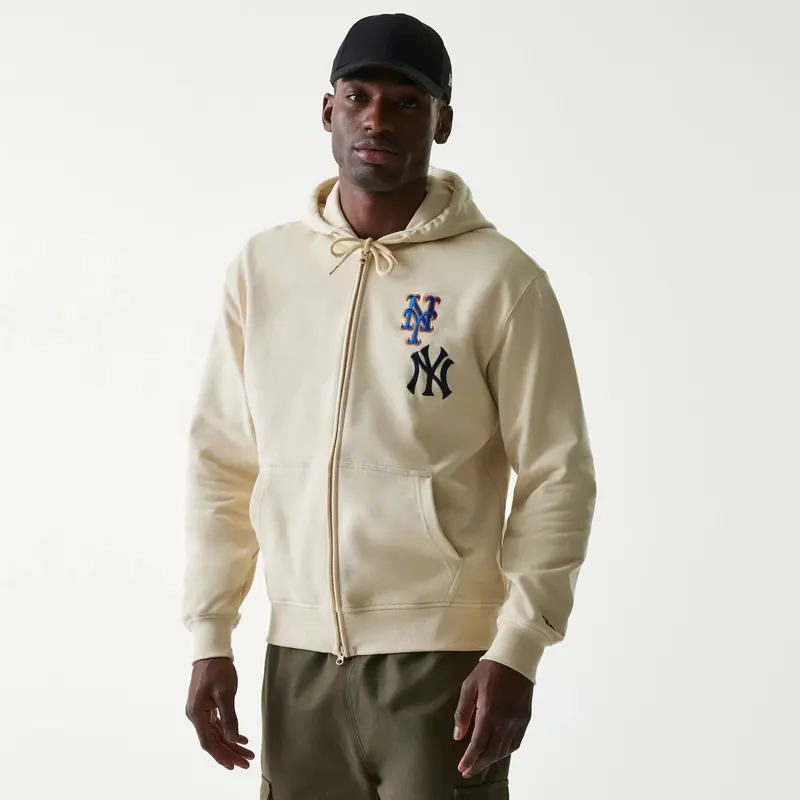 MLB Subway Series Beige Zip Front Hoodie