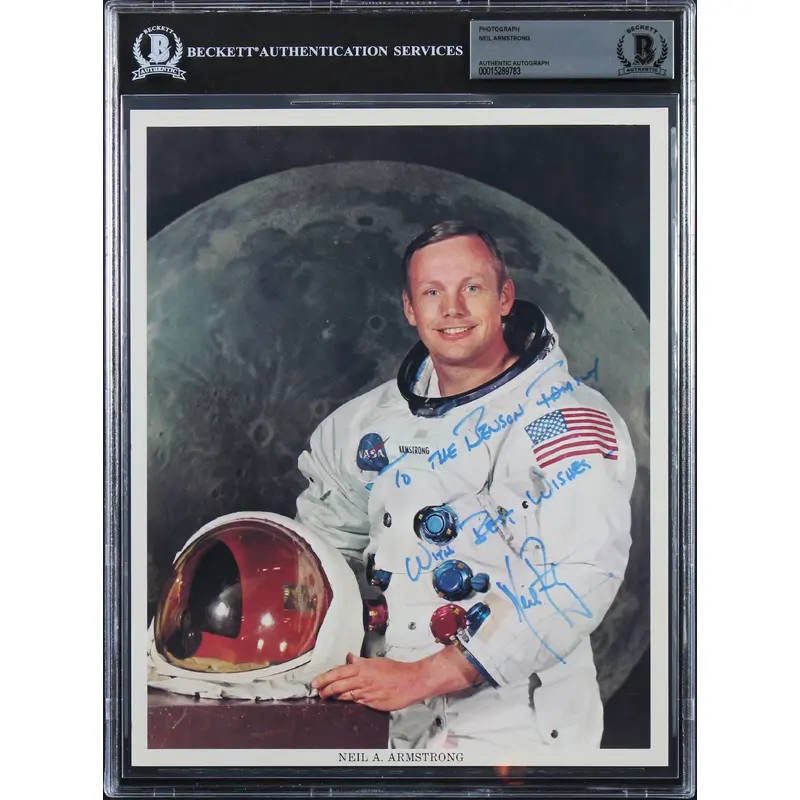 Neil Armstrong Apollo 11 "With Best Wishes" Authentic Signed 8x10 Photo BAS Slab