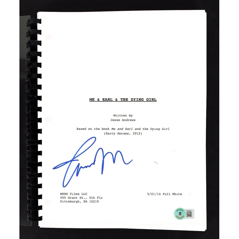 Thomas Mann Me & Earl & The Dying Girl Signed Movie Script BAS #BK02187