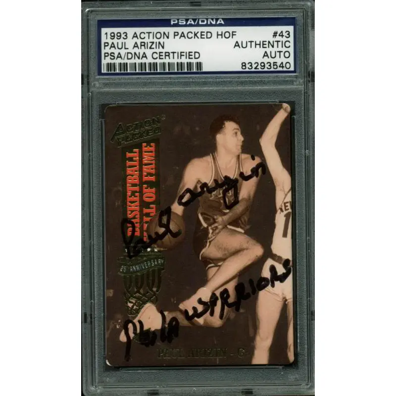 Warriors Paul Arizin Authentic Signed Card 1993 Action Packed HOF PSA Slabbed
