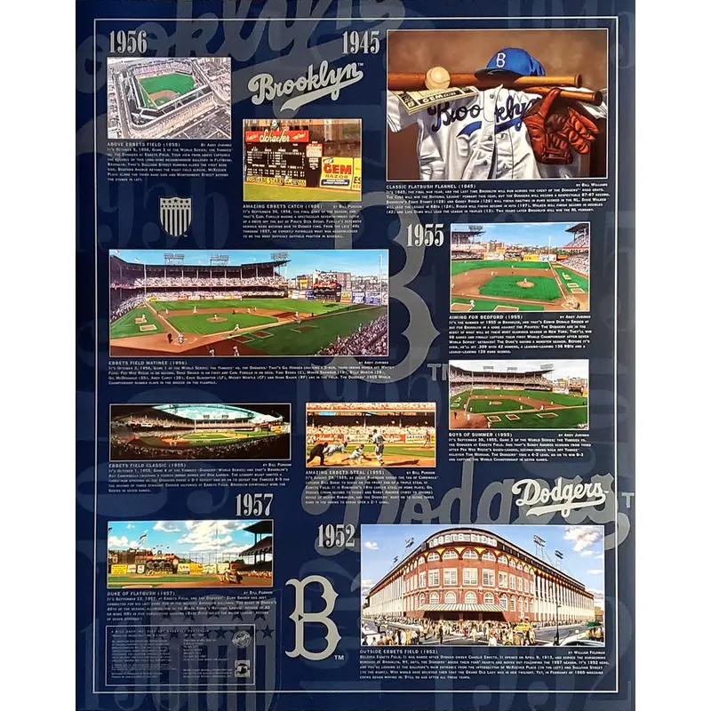Brooklyn Dodgers Historic Art Collage (1945-57) Wall Poster - Bill Goff Inc.