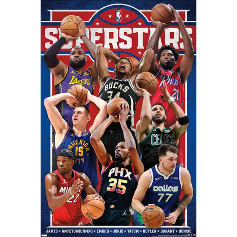 NBA Superstars 2023-24 Poster (8 Basketball Greats In Action) - Costacos Sports Inc.