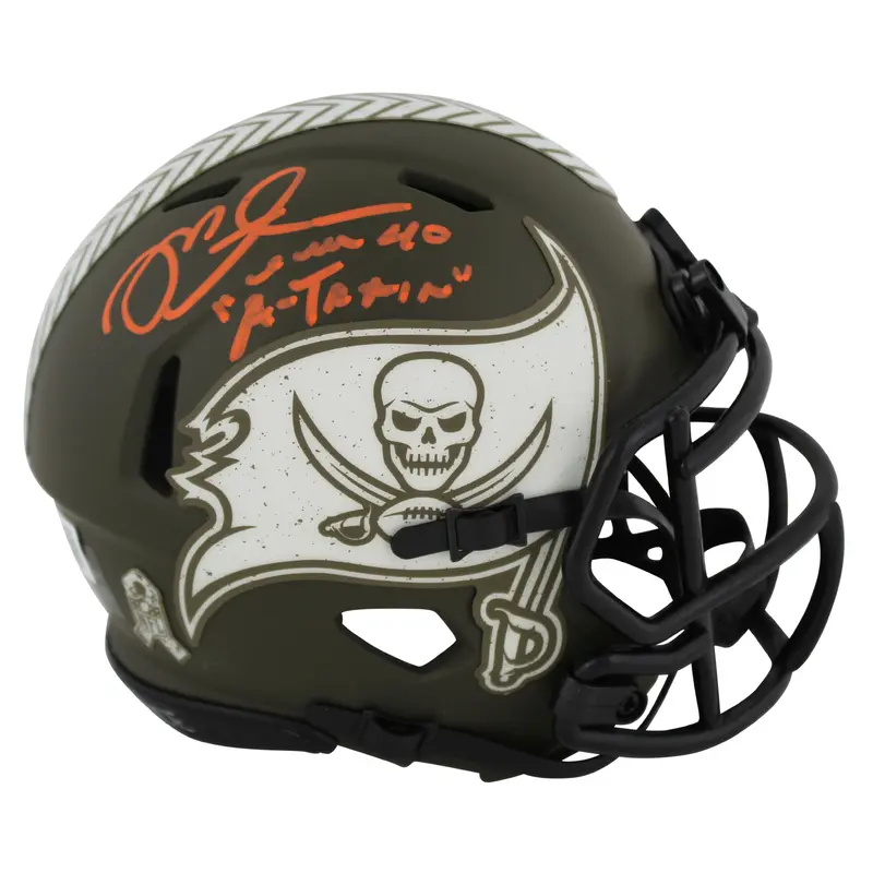 Bucs Mike Alstott "A-Train" Signed Salute To Service Speed Mini Helmet BAS