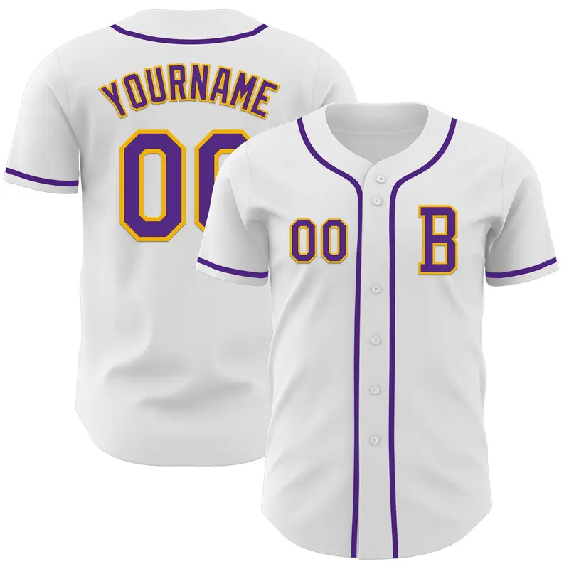 Custom White Purple-Gold Authentic Baseball Jersey