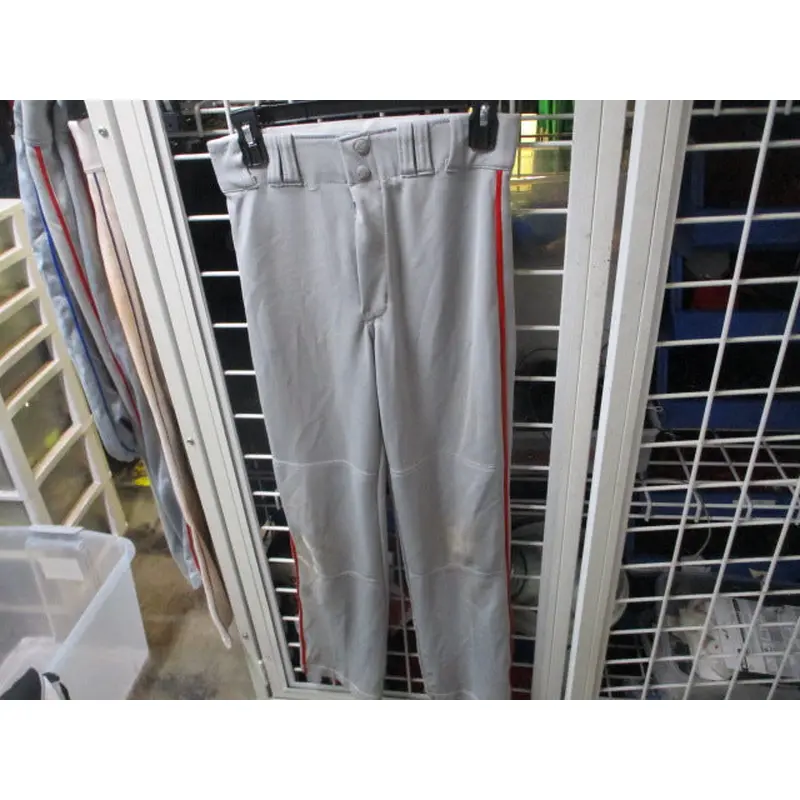 Used Champro Grey Open Bottom Baseball Pants w/ Red Piping Size Youth Large