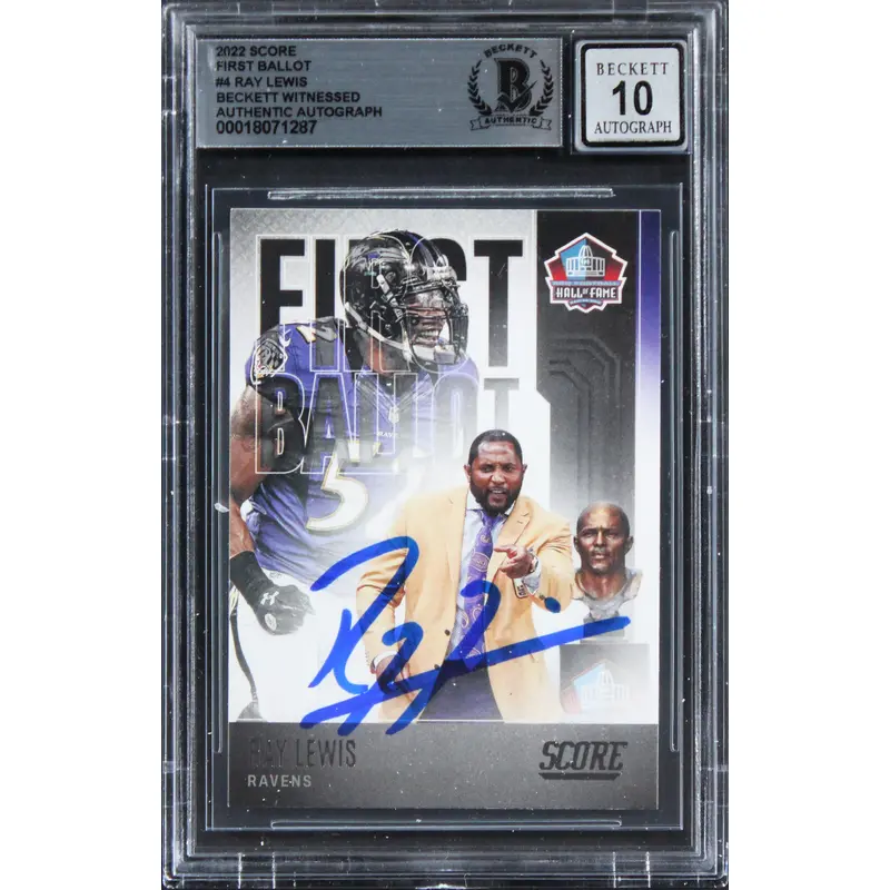 Ravens Ray Lewis Signed 2022 Score First Ballor #4 Card Auto GM 10! BAS Slabbed