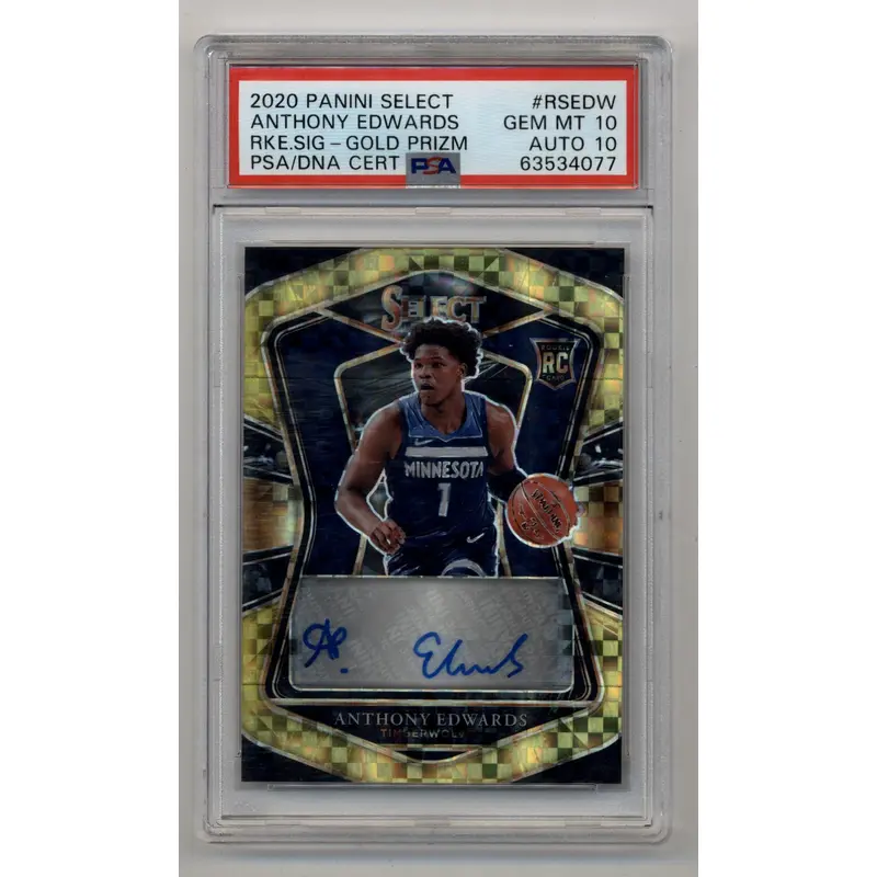 Anthony Edwards 2020-21 Select Rookie Auto Gold Prizm 03/10 PSA 10 Gem Mint