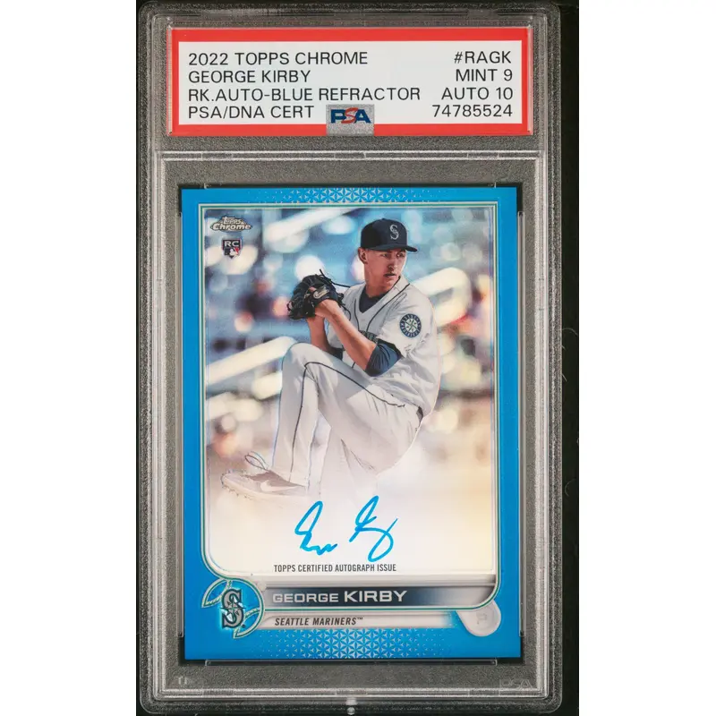 George Kirby 2022 Topps Chrome Blue Refractor Auto #87/150 PSA 9 Auto 10