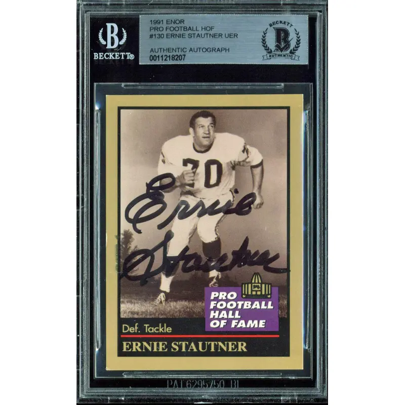 Steelers Ernie Stauner Signed 1991 ENOR Pro Football HOF #130 Card BAS Slabbed