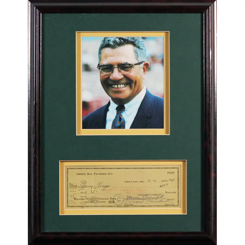 Vince Lombardi Signed & Framed Green Bay Packers 3x8 1960 Check BAS #AE13294
