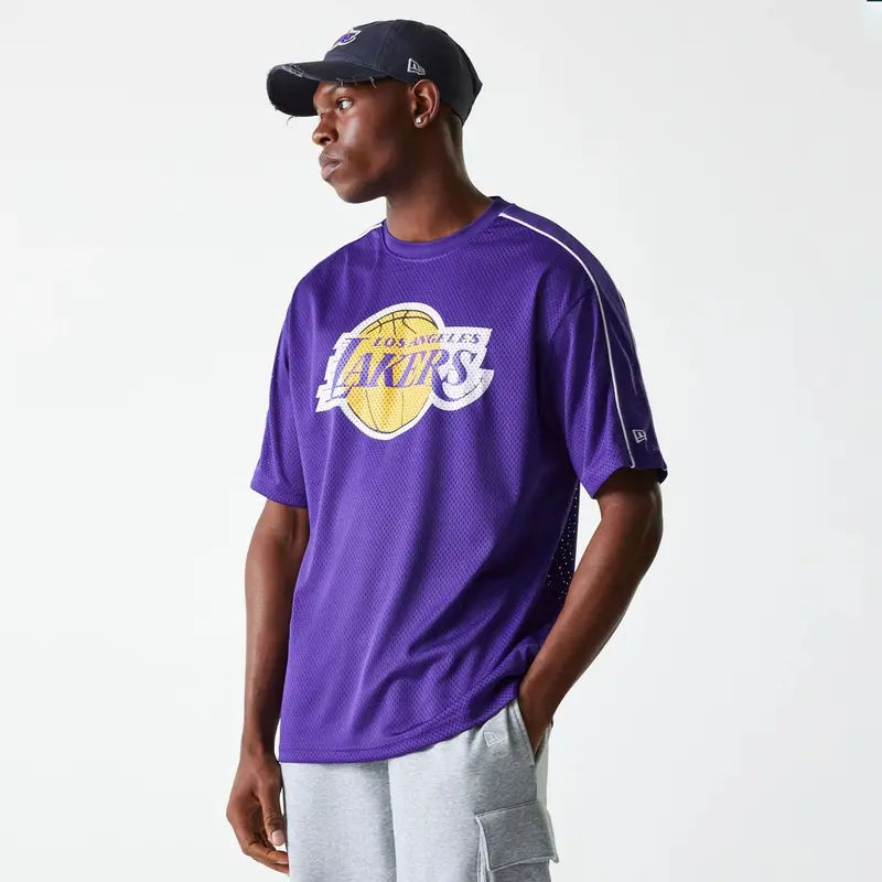 LA Lakers NBA Piping Purple Oversized Mesh T-Shirt