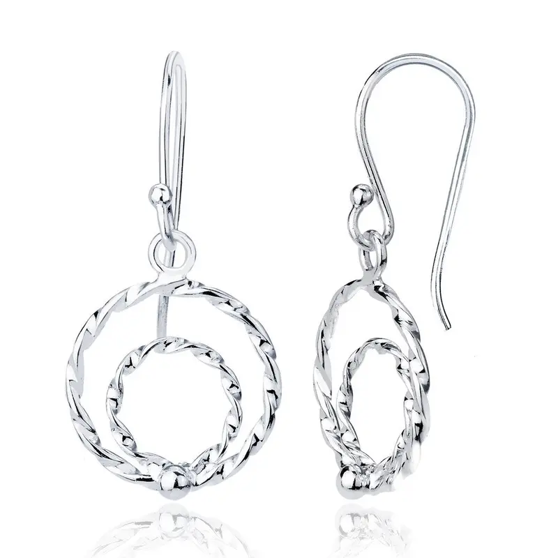 Sterling Silver Double Open Circle Dangling Earrings