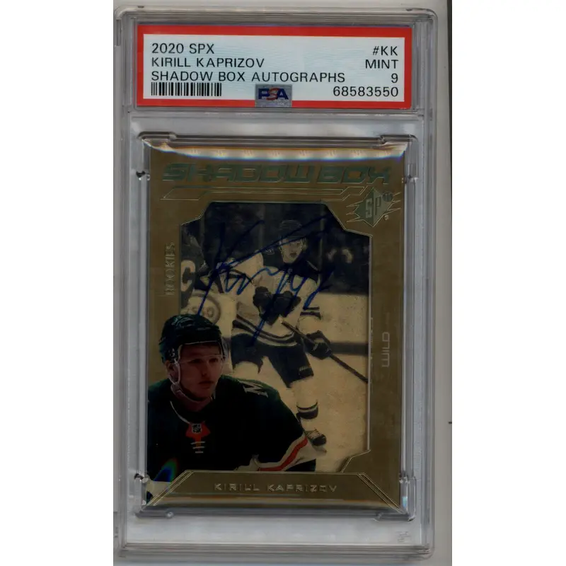 Kirill Kaprizov 2020-21 SPx Shadow Box Auto 28/75 PSA 9 Mint