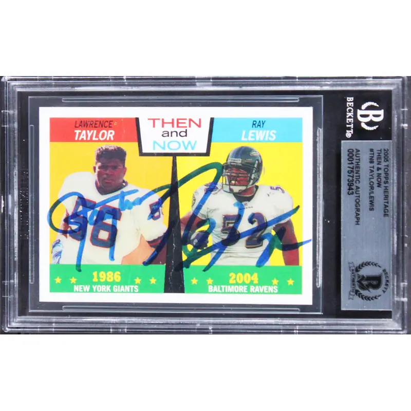 Lawrence Taylor & Ray Lewis Signed 2005 Topps Heritage T&N #TN8 Card BAS Slabbed