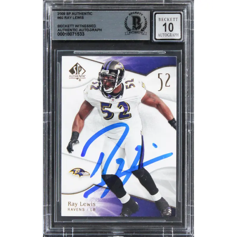 Ravens Ray Lewis Signed 2009 SP Authentic #66 Card Auto Graded 10! BAS Slabbed