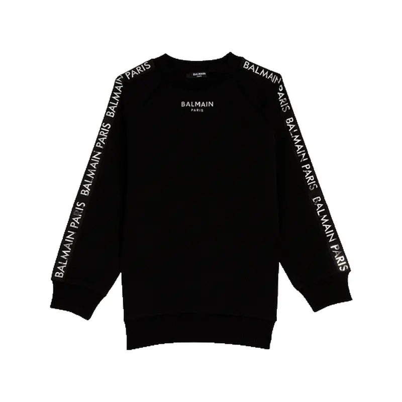 BALMAIN SWEATSHIRT LOGO TRIM BLK BT4Q70 930OR