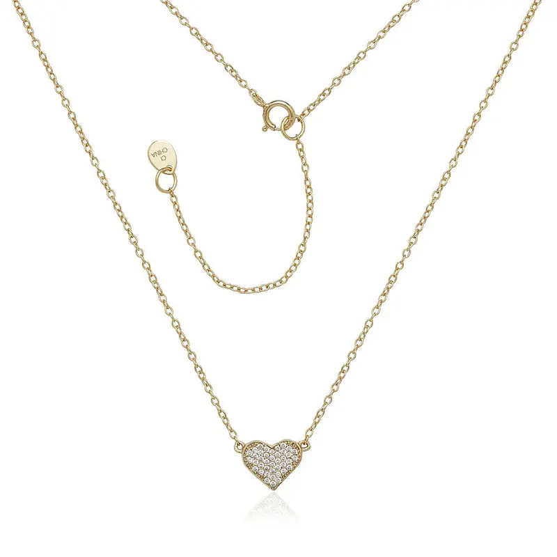Sterling Silver CZ Heart Necklace - Gold Plated
