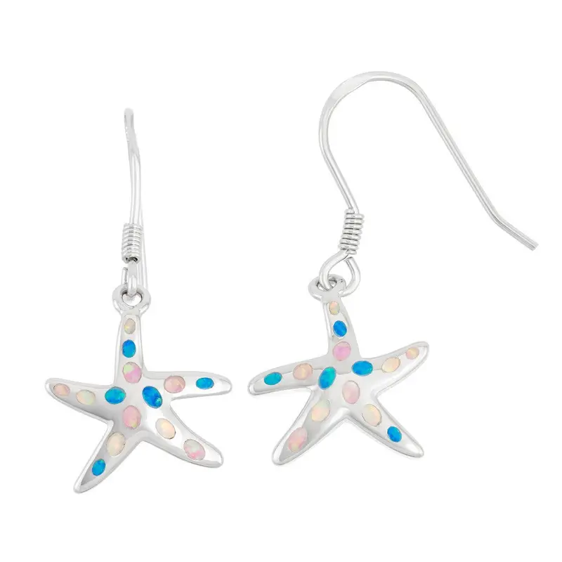 Sterling Sterling Pink and Blue Inlay Opal Starfish Earrings