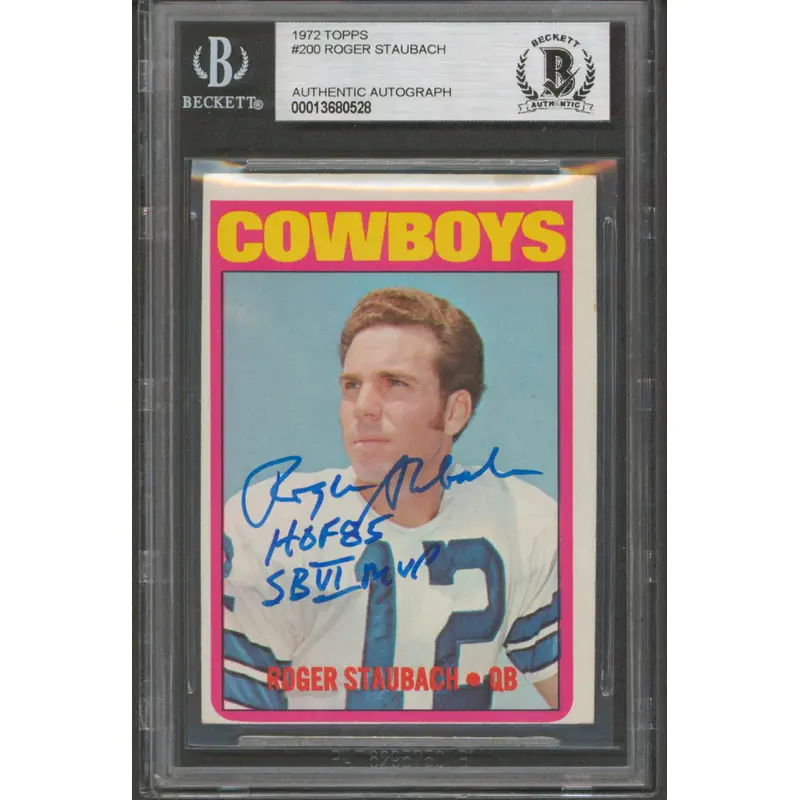 Cowboys Roger Staubach 2x Isnc Signed 1972 Topps #200 Rookie Card BAS Slabbed 1