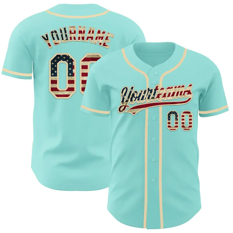 Custom Ice Blue Vintage USA Flag-Cream Authentic Baseball Jersey