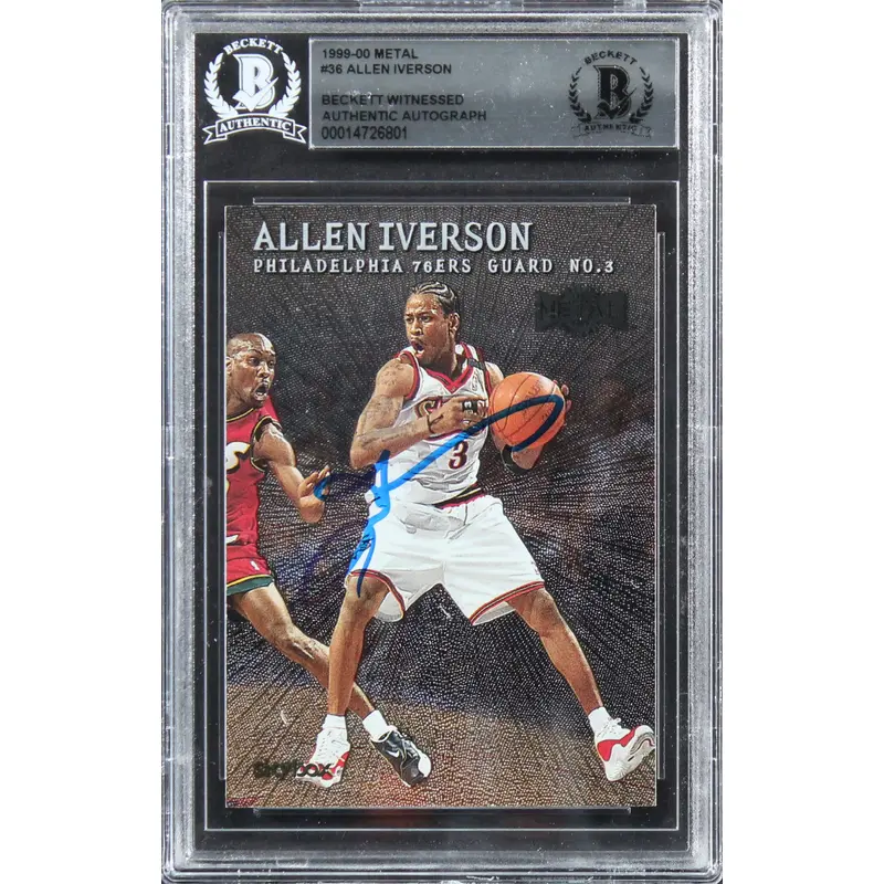 76ers Allen Iverson Authentic Signed 1999 Metal #36 Card BAS Slabbed 1