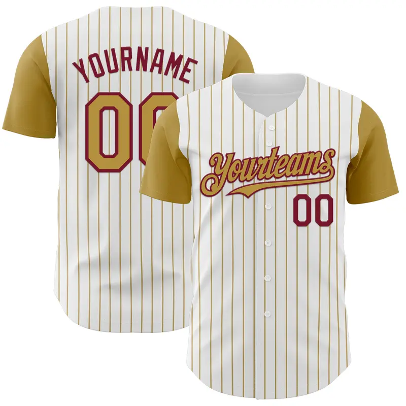 Custom White Old Gold Pinstripe Crimson Authentic Two Tone Baseball Jersey