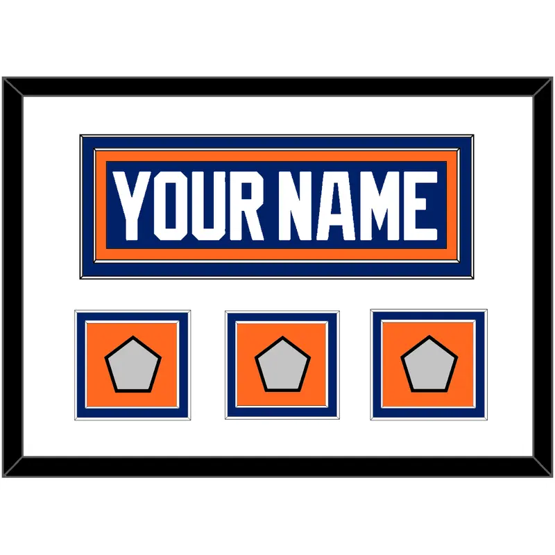 Edmonton Nameplate & 3 Stanley Cup Champions Patches - Road Blue (1981-1994) - Double Mat 1