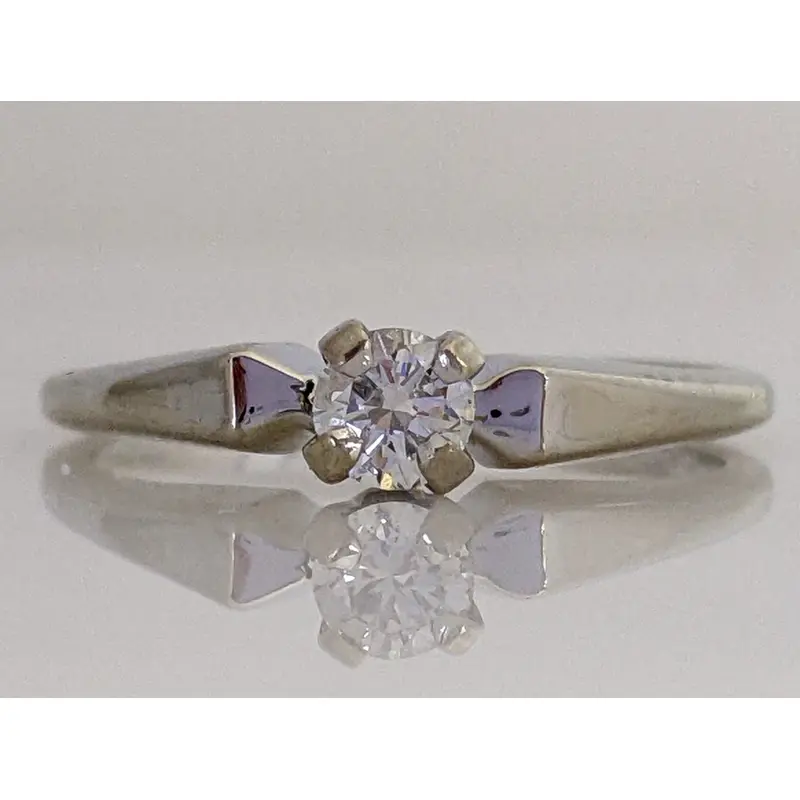 14K WHITE .20 CARAT TOTAL VS1 G DIAMOND ROUND ESTATE SOLITAIRE RING 2.1 GRAMS