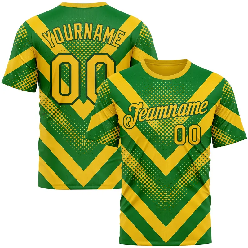 Custom Green Yellow 3D Pattern Design Brazil Africa Sport Wear Performance T-Shirt