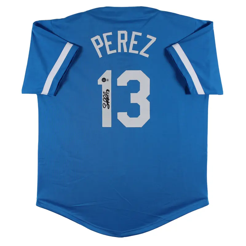 Salvador Perez Authentic Signed Light Blue Pro Style Jersey BAS Witnessed 2